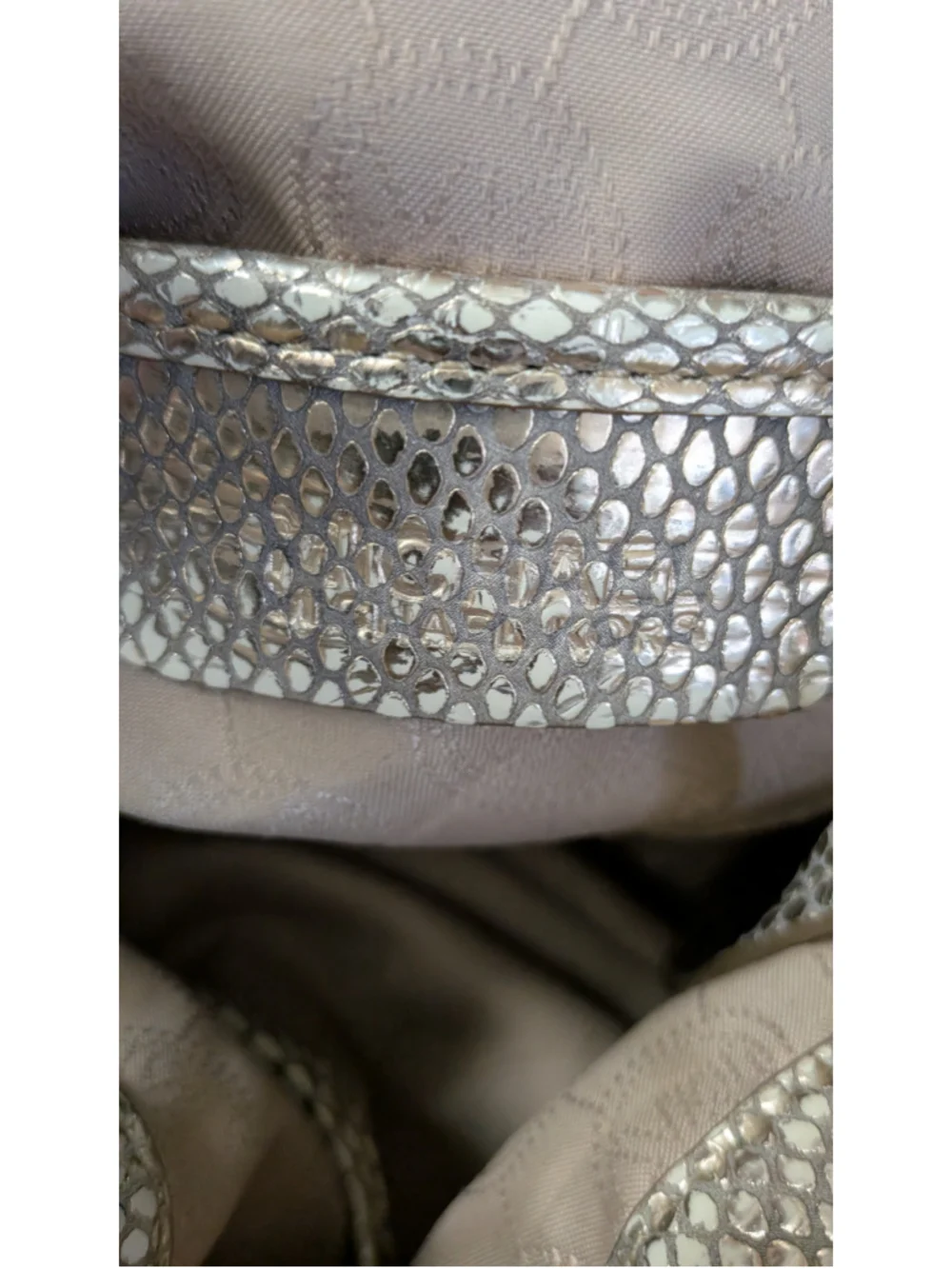 Michael Kors 'Carey Large' snake-embossed metallic leather shoulder tote.